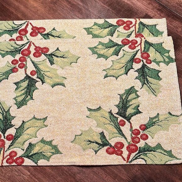 Set of 2 Christmas Holly Tapestry Table Placemats - Picture 2 of 13
